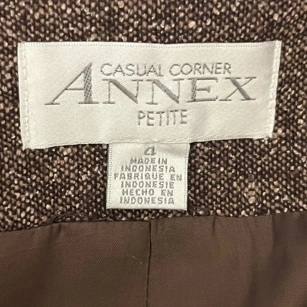 Casual Corner Annex Petite Suit Set Multi Brown Tweed Skirt 0P & Blazer 4P